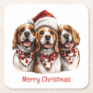 Dessous-de-verre Carré En Papier Joyeux Chiens Beagles de Noël