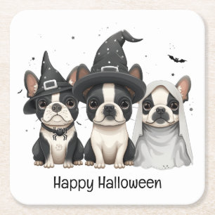Dessous-de-verre Carré En Papier Joyeux Chiens de Boston Terrier Halloween