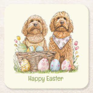 Dessous-de-verre Carré En Papier Joyeux Chiens Goldendoodle de Pâques