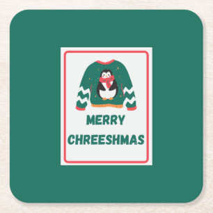 Dessous-de-verre Carré En Papier Joyeux Chreeshmas Penguin