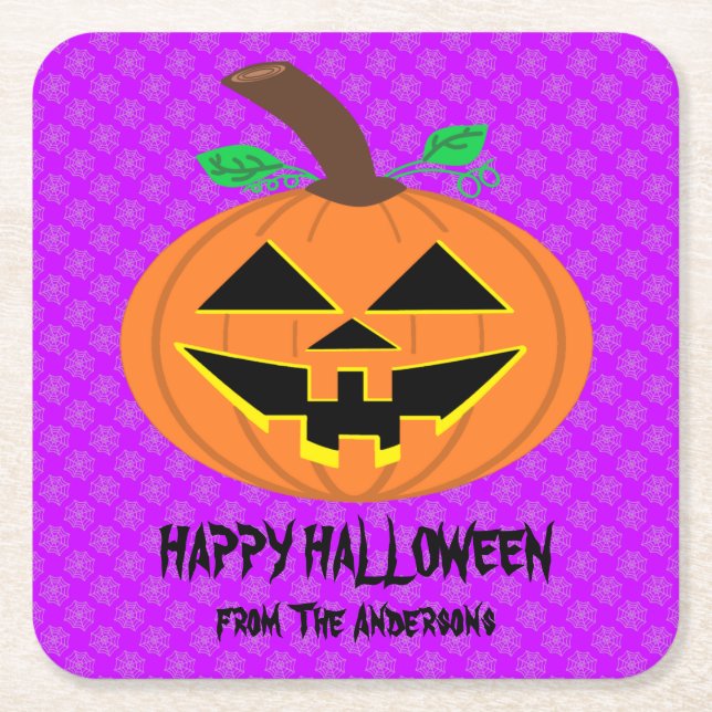 Dessous-de-verre Carré En Papier Joyeux Dessous de verre Citrouilles Halloween (Devant)