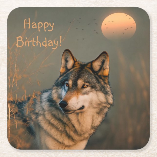 Dessous-de-verre Carré En Papier Joyeux Dessous de verre de loups d'anniversaire (Devant)