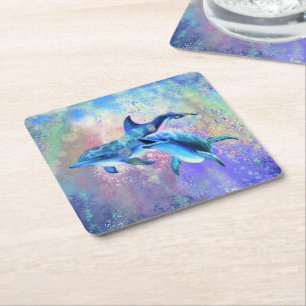 Dessous-de-verre Carré En Papier Joyeux Dessous de verre en papier Dolphin Couple