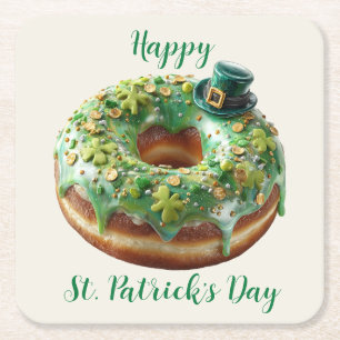 Dessous-de-verre Carré En Papier Joyeux donut de la Saint-Patrick avec chapeau de l