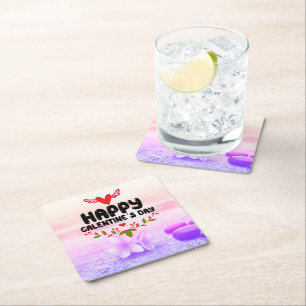 Dessous-de-verre Carré En Papier Joyeux Galentine's Day Red Heart & Wings Party