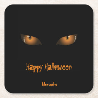 Dessous-de-verre Carré En Papier Joyeux Halloween | Black Orange Cat Eyes