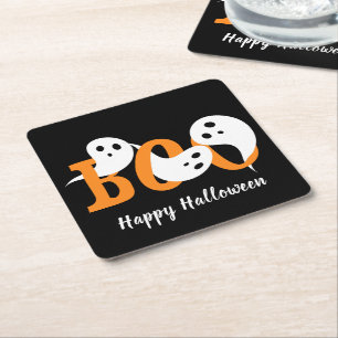 Dessous-de-verre Carré En Papier Joyeux Halloween Boo Ghosts Black