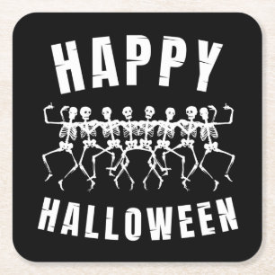 DESSOUS-DE-VERRE CARRÉ EN PAPIER JOYEUX HALLOWEEN SQUELETTES DANSEURS