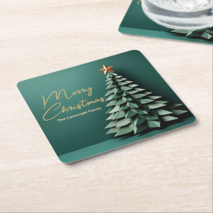 Dessous-de-verre Carré En Papier Joyeux Noël Arbre magnifique Green Gold Party