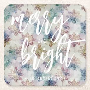 Dessous-de-verre Carré En Papier Joyeux Noël aux flocons de neige brillants