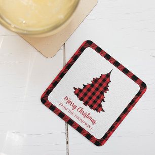 Dessous-de-verre Carré En Papier Joyeux Noël Buffalo Check Motif