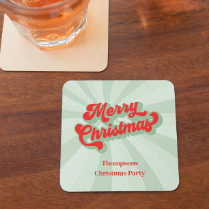 Dessous-de-verre Carré En Papier Joyeux Noël Calligraphie Rouge vert Whimsical