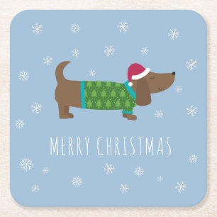 Dessous-de-verre Carré En Papier Joyeux Noël Dachshund 