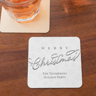 Dessous-de-verre Carré En Papier Joyeux Noël en argent - Script personnalisé