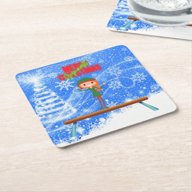 Dessous-de-verre Carré En Papier Joyeux Noël Gymnast Elf (Incliné)