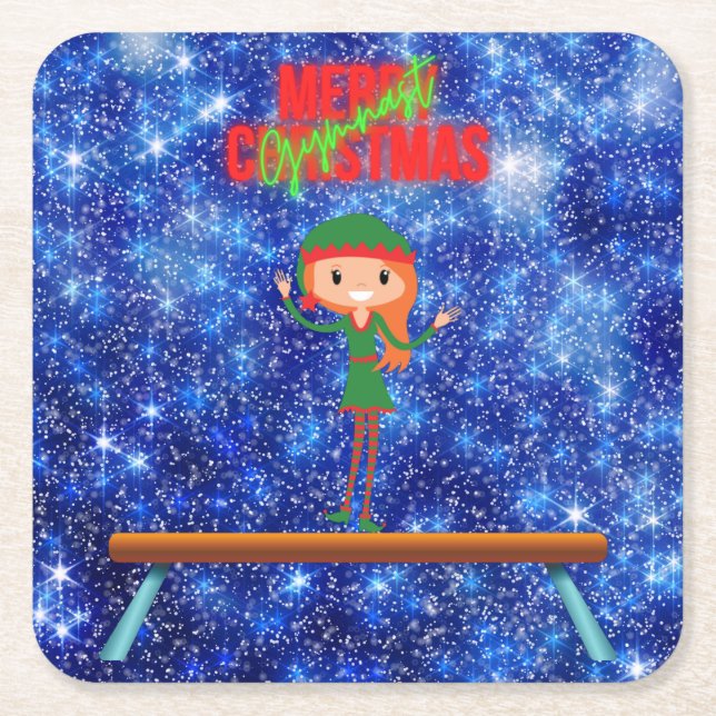 Dessous-de-verre Carré En Papier Joyeux Noël Gymnast Elf (Devant)