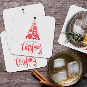 Dessous-de-verre Carré En Papier Joyeux Noël moderne Arbre Rouge vacances