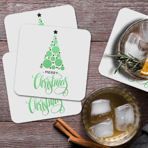 Dessous-de-verre Carré En Papier Joyeux Noël moderne Green Tree Holiday