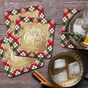 Dessous-de-verre Carré En Papier Joyeux Noël Or Plaid