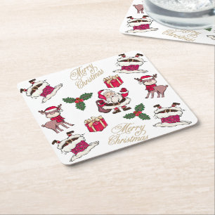 Dessous-de-verre Carré En Papier Joyeux Noël Père Noël Reindeer Cadeaux Holly