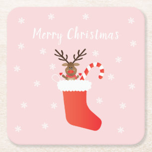 Dessous-de-verre Carré En Papier Joyeux Noël Reindeer Noël Stocker