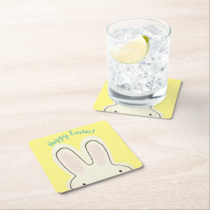 Dessous-de-verre Carré En Papier Joyeux Pâques mignon lapin peekaboo script jaune
