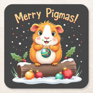 Dessous-de-verre Carré En Papier Joyeux Pigmas Guinée Pig Noël Père Noël