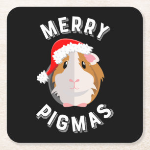 Dessous-de-verre Carré En Papier Joyeux Pigmas mignon et drôle Guinée Cochon Noël