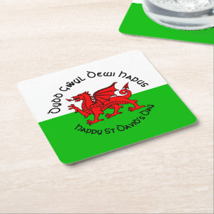 Dessous-de-verre Carré En Papier Joyeux St Davids Day en style celtique