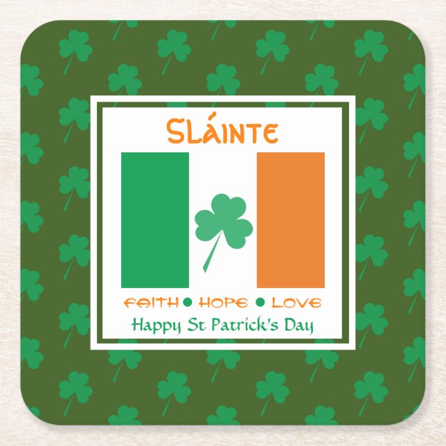 Dessous-de-verre Carré En Papier JOYEUX ST PATRICK'S DAY Sláinte (Devant)