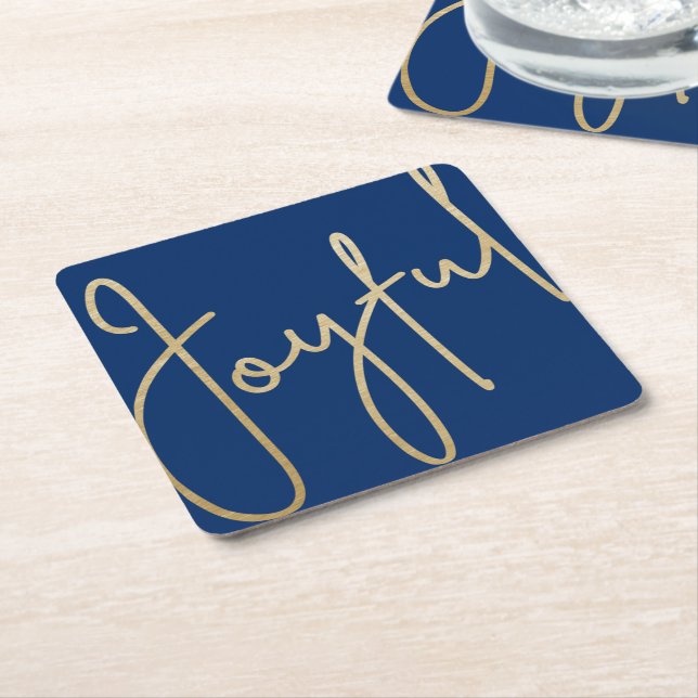 Dessous-de-verre Carré En Papier JOYFUL Gold Faux Foil bleu (Incliné)