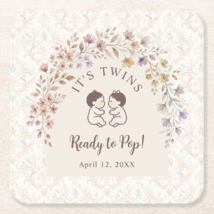 Dessous-de-verre Carré En Papier Jumeaux Capricieux Baby Shower Vintage Floral LPM2