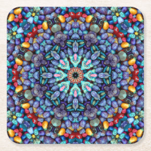 Dessous-de-verre Carré En Papier Kaléidoscope bleu vintage de fractale de merveill