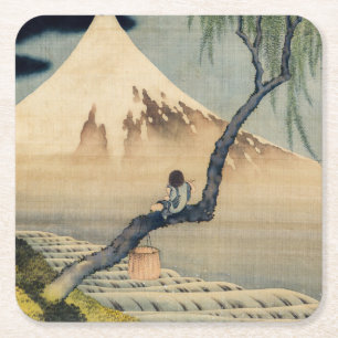 Dessous-de-verre Carré En Papier Katsushika Hokusai - Garçon regardant le Mont Fuji