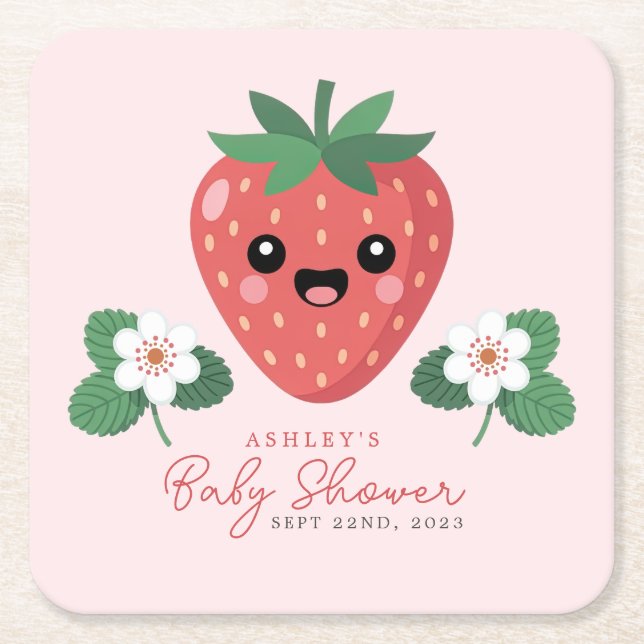 Dessous-de-verre Carré En Papier Kawaii Strawberry Baby Shower (Devant)