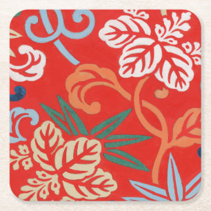 Dessous-de-verre Carré En Papier Kimono japonais hawaïen rouge