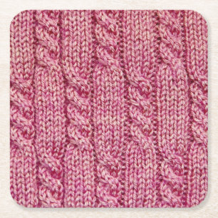 Dessous-de-verre Carré En Papier Knit câblé par fil rose