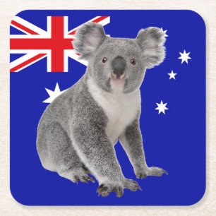 Dessous-de-verre Carré En Papier Koala avec l'Arrière - plan du drapeau australien