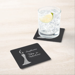 Dessous-de-verre Carré En Papier La 50ème robe de cocktail d'argent moderne femme A
