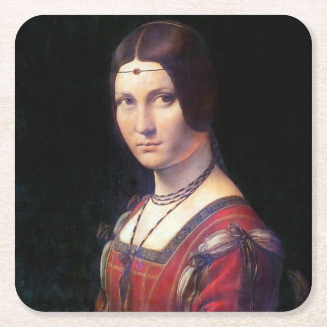 Dessous-de-verre Carré En Papier La Belle Ferronnière, Léonard de Vinci (Devant)