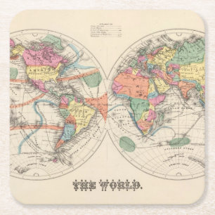 Dessous-de-verre Carré En Papier La carte d'atlas du monde avec des courants et des