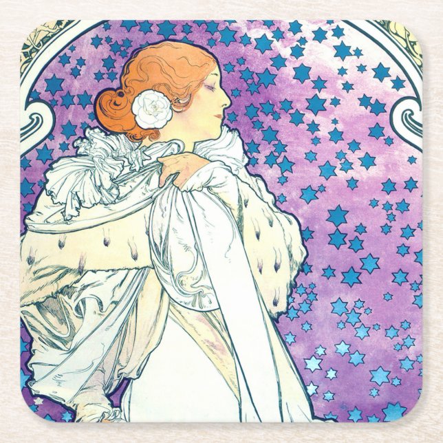Dessous-de-verre Carré En Papier La Dame des Camelias, Alphonse Mucha (Devant)