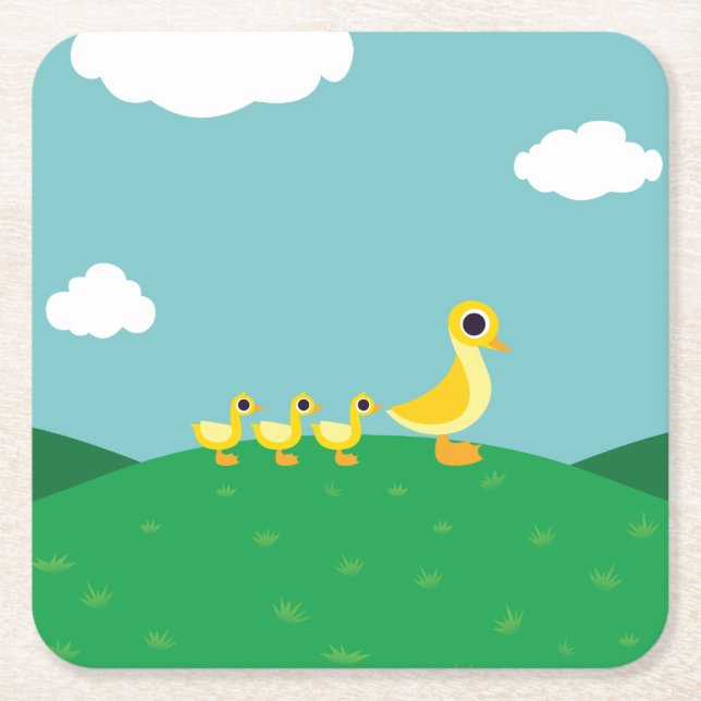 Dessous-de-verre Carré En Papier La famille de canard (Devant)