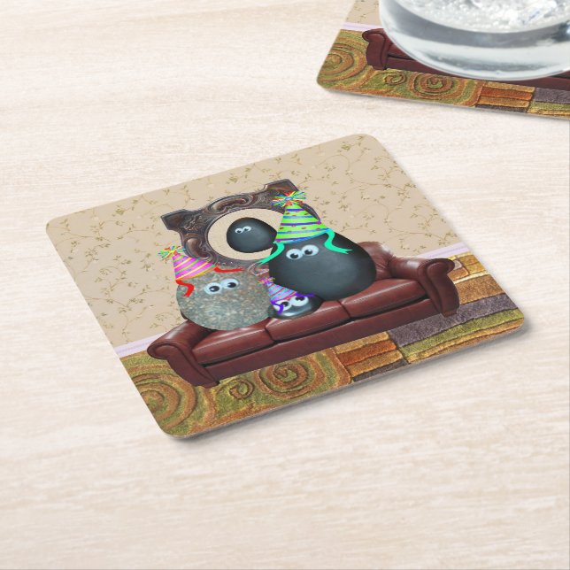 Dessous-de-verre Carré En Papier La famille Pet Rock (Incliné)