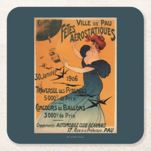 Dessous-de-verre Carré En Papier La femme Rouge-Dirigée attend l'affiche d'oiseaux