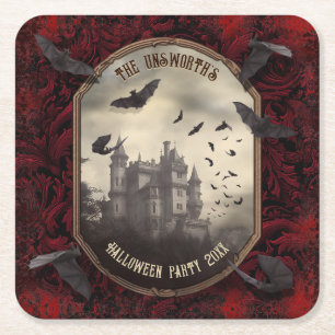 Dessous-de-verre Carré En Papier La fête d'Halloween du château vampire de Dracula