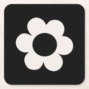 Dessous-de-verre Carré En Papier La Fleur 06 Florale Rétro Fleur Noir Et Blanc