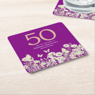 Dessous-de-verre Carré En Papier La Fleur sauvage blanche de la femme surprise 50èm