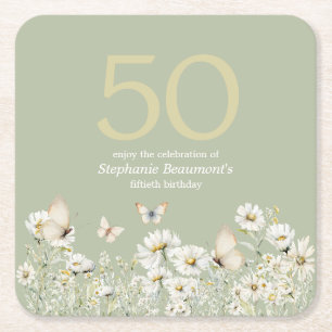 Dessous-de-verre Carré En Papier La Fleur sauvage blanche de la femme surprise 50èm