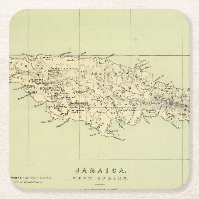 Dessous-de-verre Carré En Papier La Jamaïque a lithographié la carte (Devant)